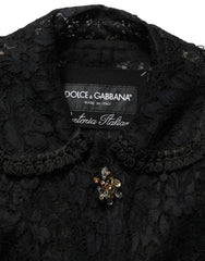 Dolce & Gabbana Black Embellished Guipure Lace Coat Jacket - IT40|S