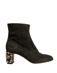 Dolce & Gabbana Black Embellished Heel Ankle Boots Shoes - EU39/US8.5 - Boots