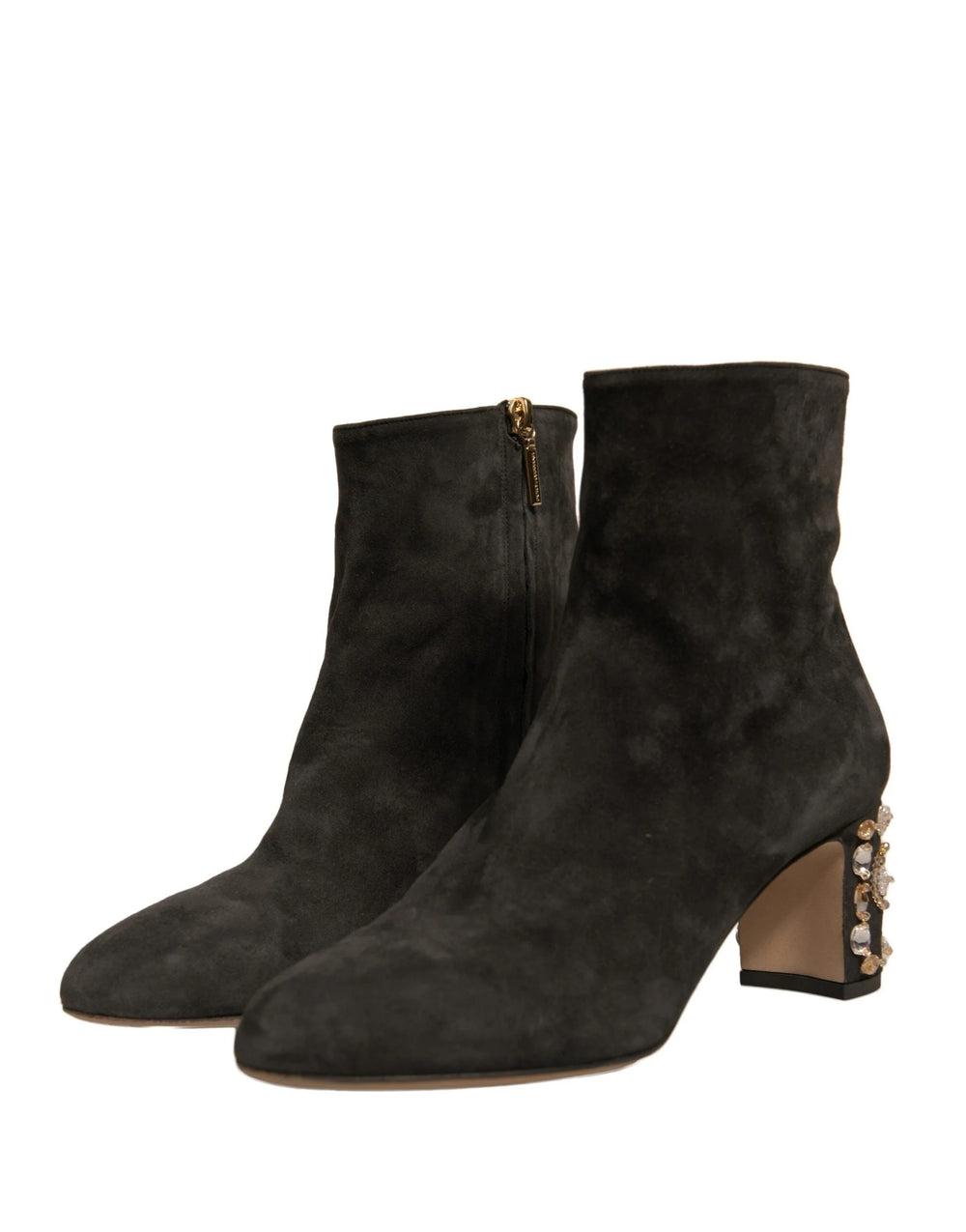 Dolce & Gabbana Black Embellished Heel Ankle Boots Shoes - EU39/US8.5