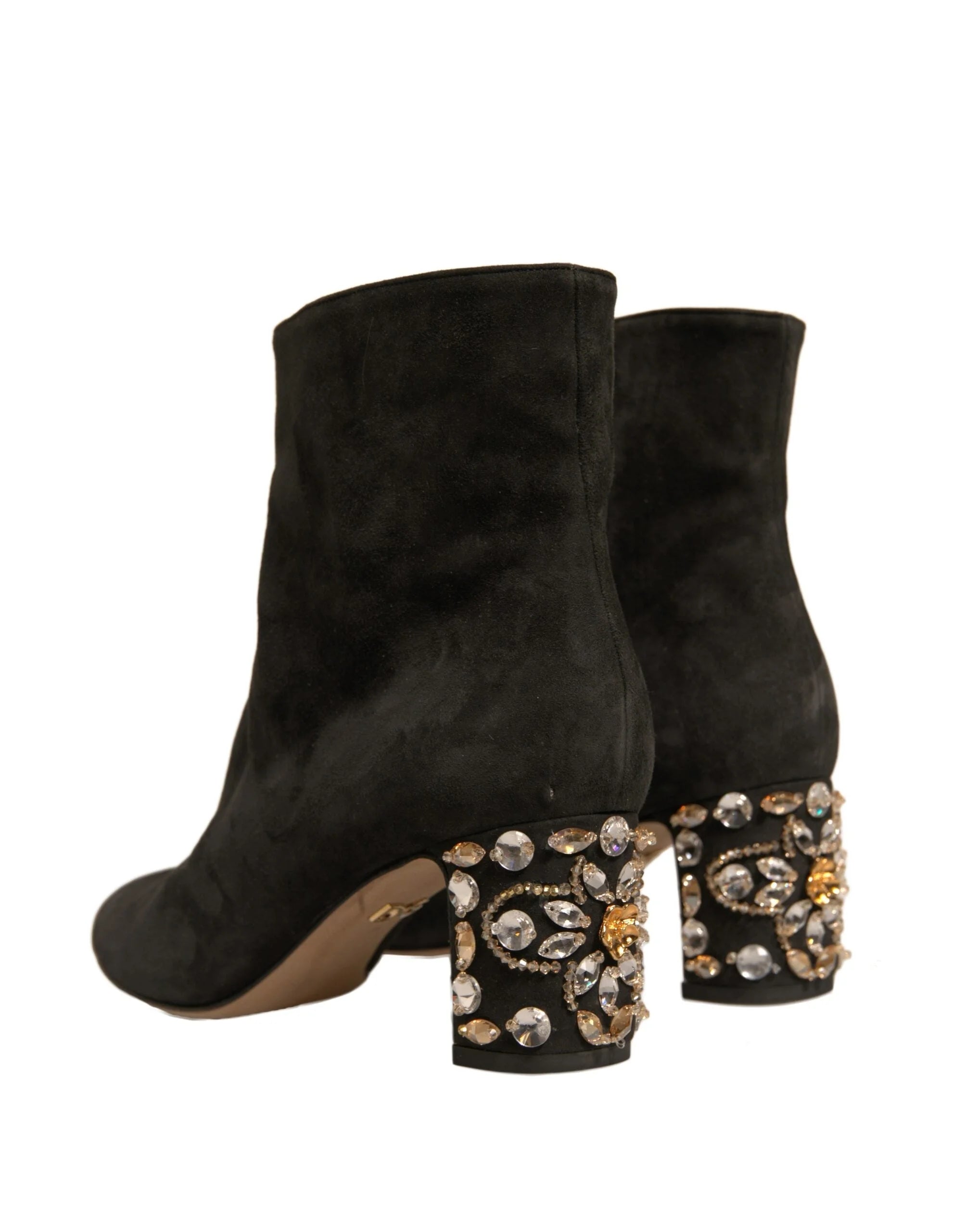 Dolce & Gabbana Black Embellished Heel Ankle Boots Shoes - EU39/US8.5