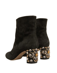 Dolce & Gabbana Black Embellished Heel Ankle Boots Shoes - EU39/US8.5