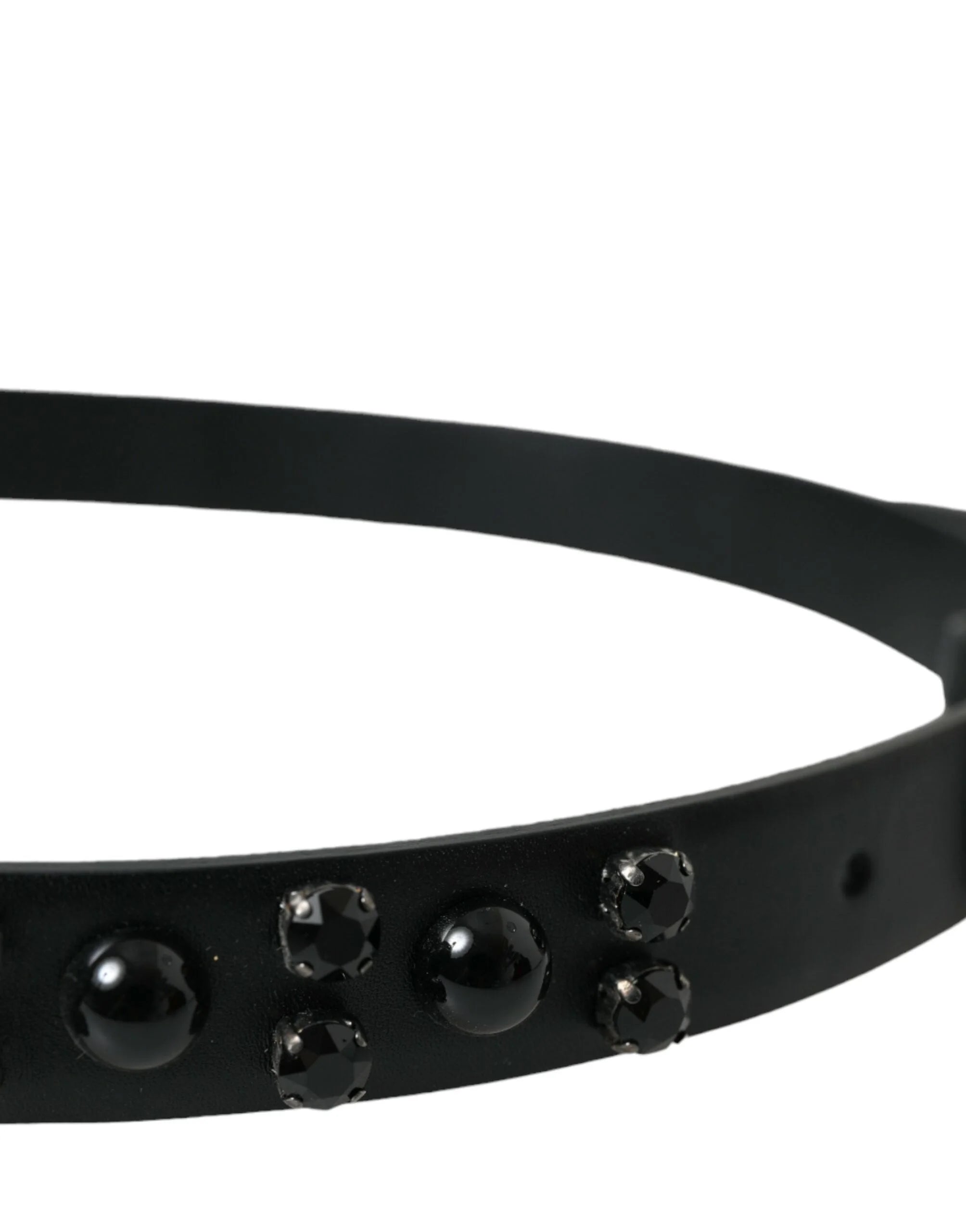Dolce & Gabbana Black Embellished Leather Engraved Buckle Belt - Belts