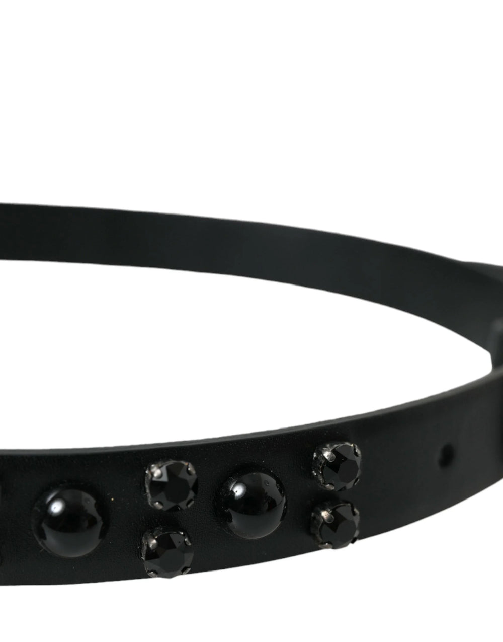 Dolce & Gabbana Black Embellished Leather Engraved Buckle Belt - Belts