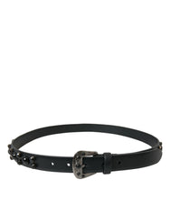 Dolce & Gabbana Black Embellished Leather Engraved Buckle Belt - Belts