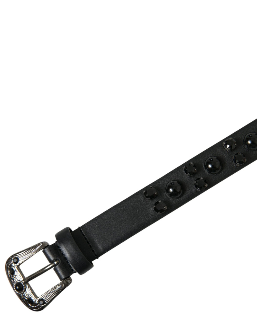 Dolce & Gabbana Black Embellished Leather Engraved Buckle Belt - Belts