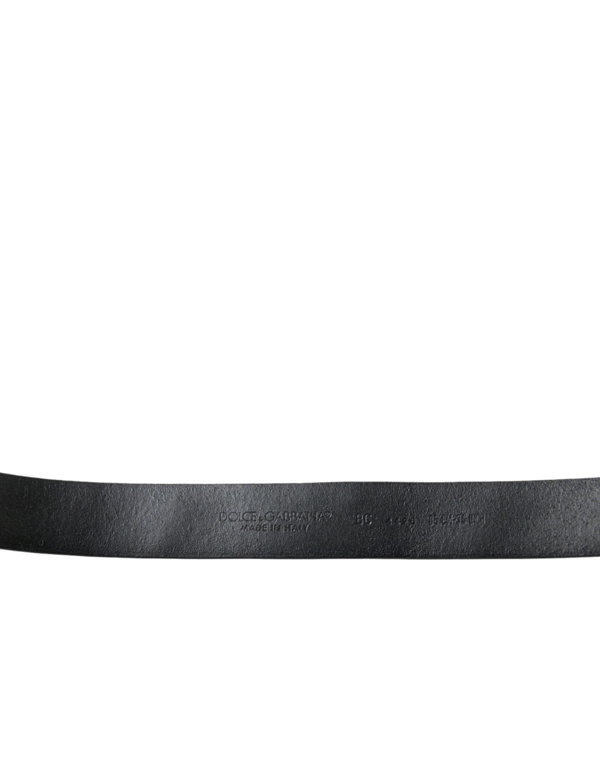 Dolce & Gabbana Black Embellished Leather Engraved Buckle Belt - Belts