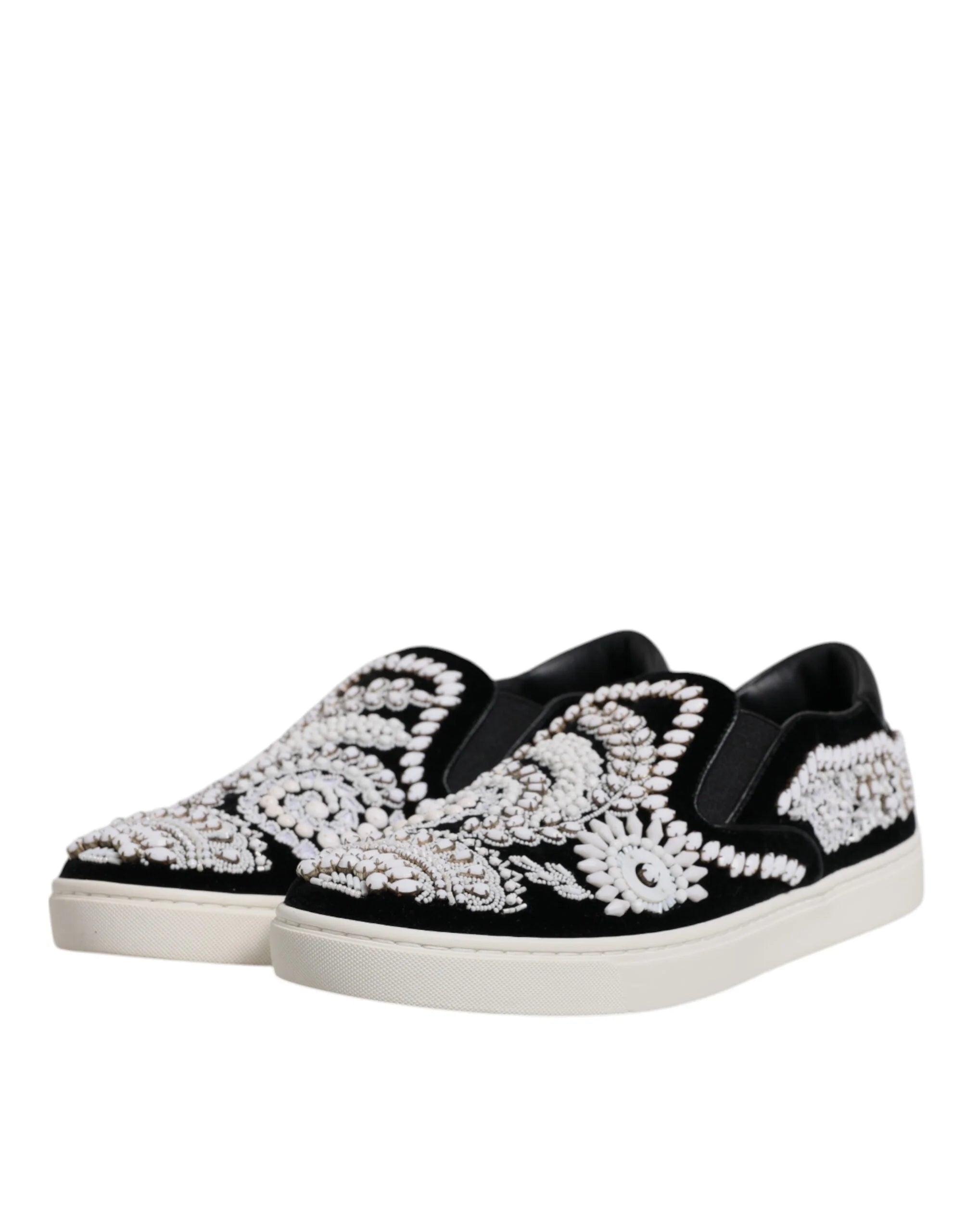 Dolce & Gabbana Black Embellished London Men Slip On Shoes - EU41.5/US8.5 - Sneakers