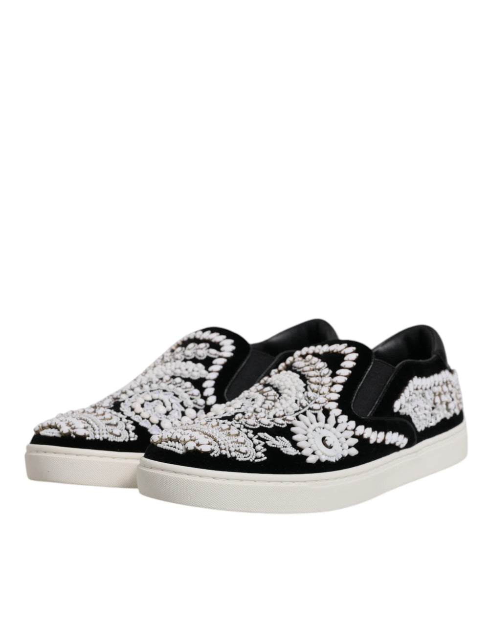 Dolce & Gabbana Black Embellished London Men Slip On Shoes - EU41.5/US8.5 - Sneakers
