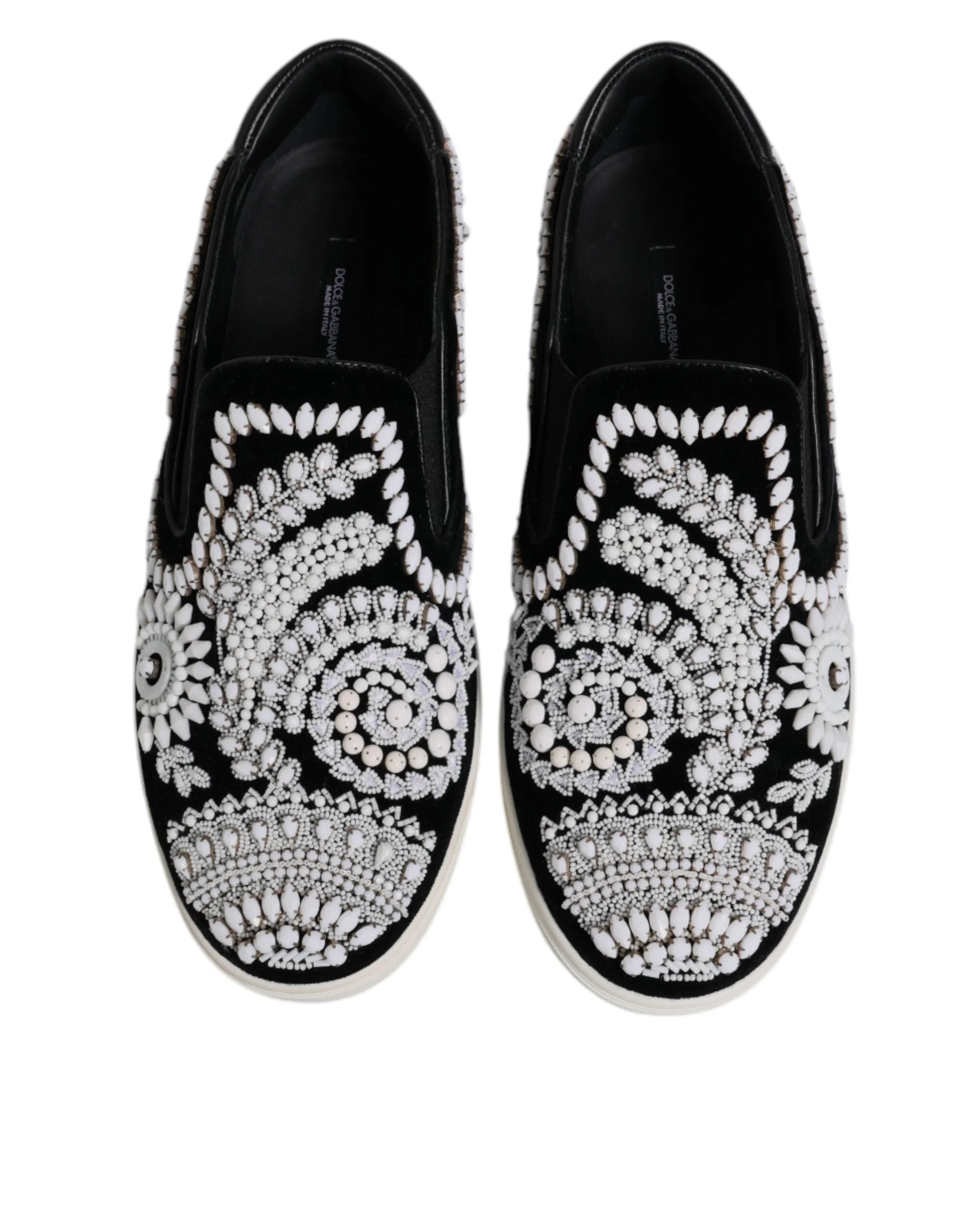 Dolce & Gabbana Black Embellished London Men Slip On Shoes - EU41.5/US8.5 - Sneakers