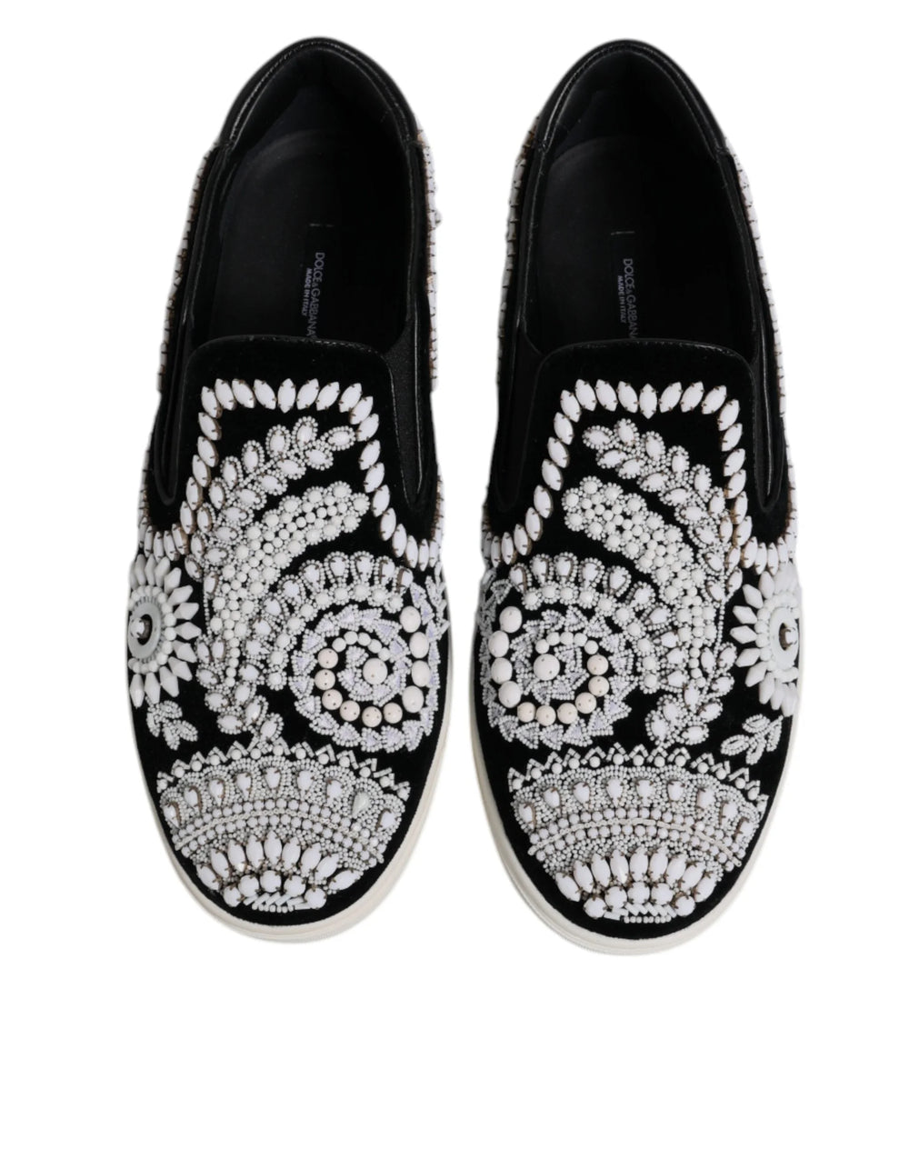 Dolce & Gabbana Black Embellished London Men Slip On Shoes - EU41.5/US8.5 - Sneakers