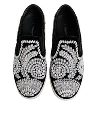 Dolce & Gabbana Black Embellished London Men Slip On Shoes - EU41.5/US8.5 - Sneakers
