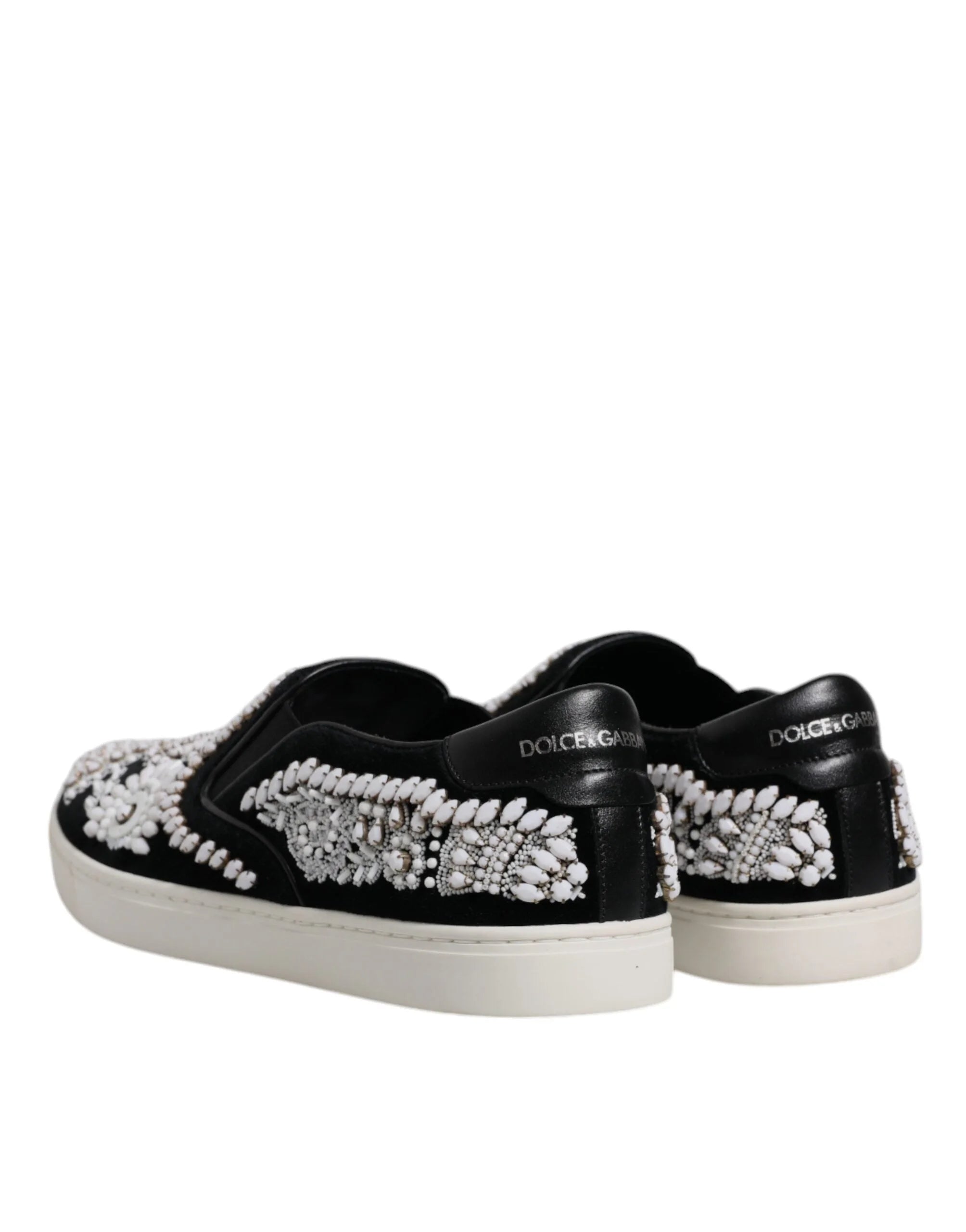 Dolce & Gabbana Black Embellished London Men Slip On Shoes - EU41.5/US8.5 - Sneakers