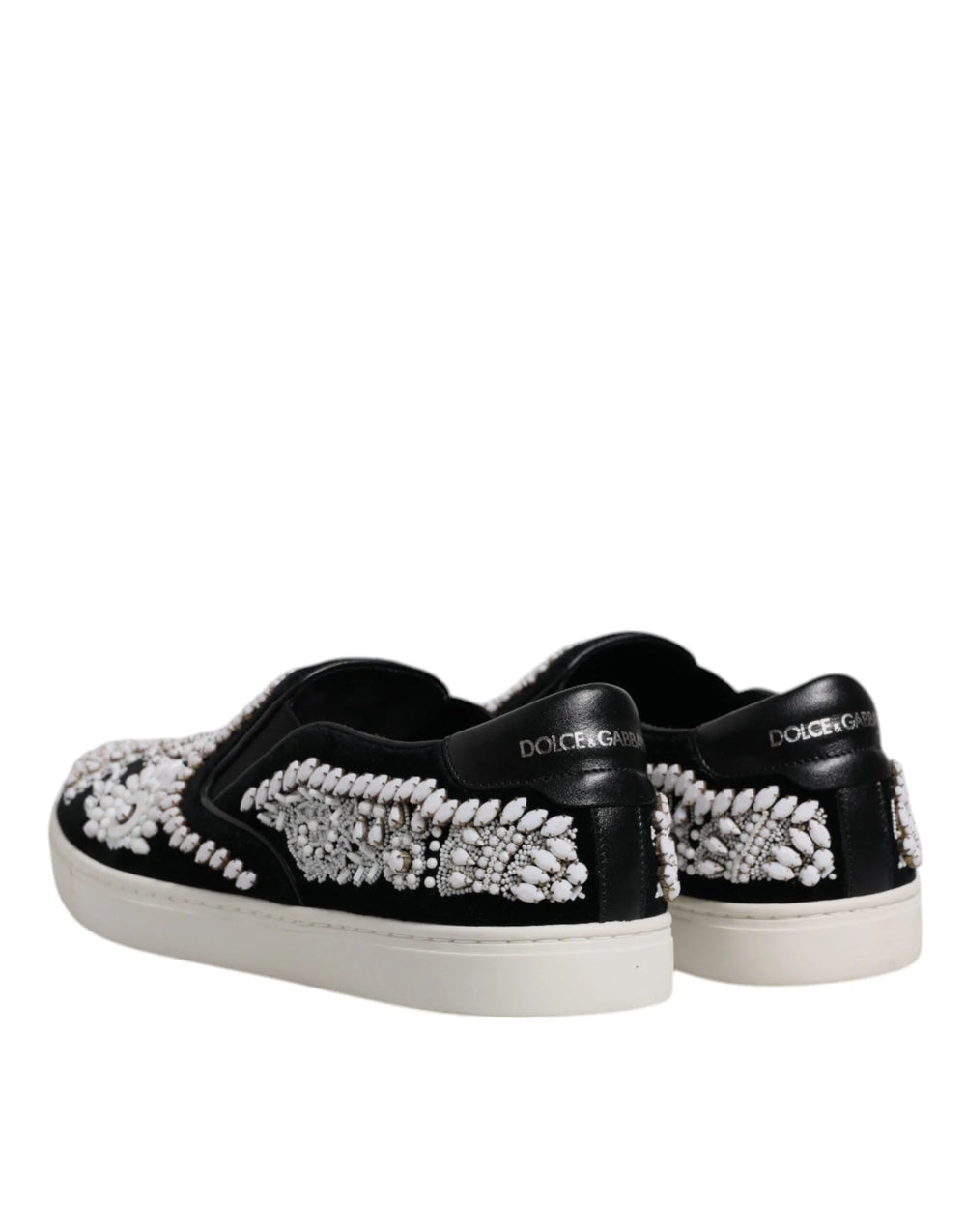 Dolce & Gabbana Black Embellished London Men Slip On Shoes - EU41.5/US8.5 - Sneakers