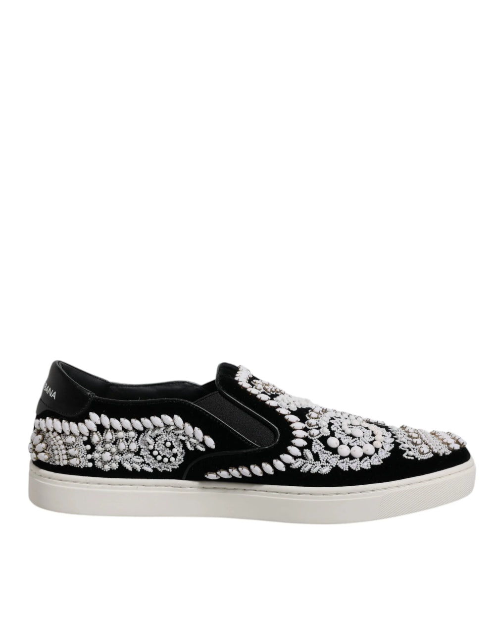 Dolce & Gabbana Black Embellished London Men Slip On Shoes - EU41.5/US8.5 - Sneakers