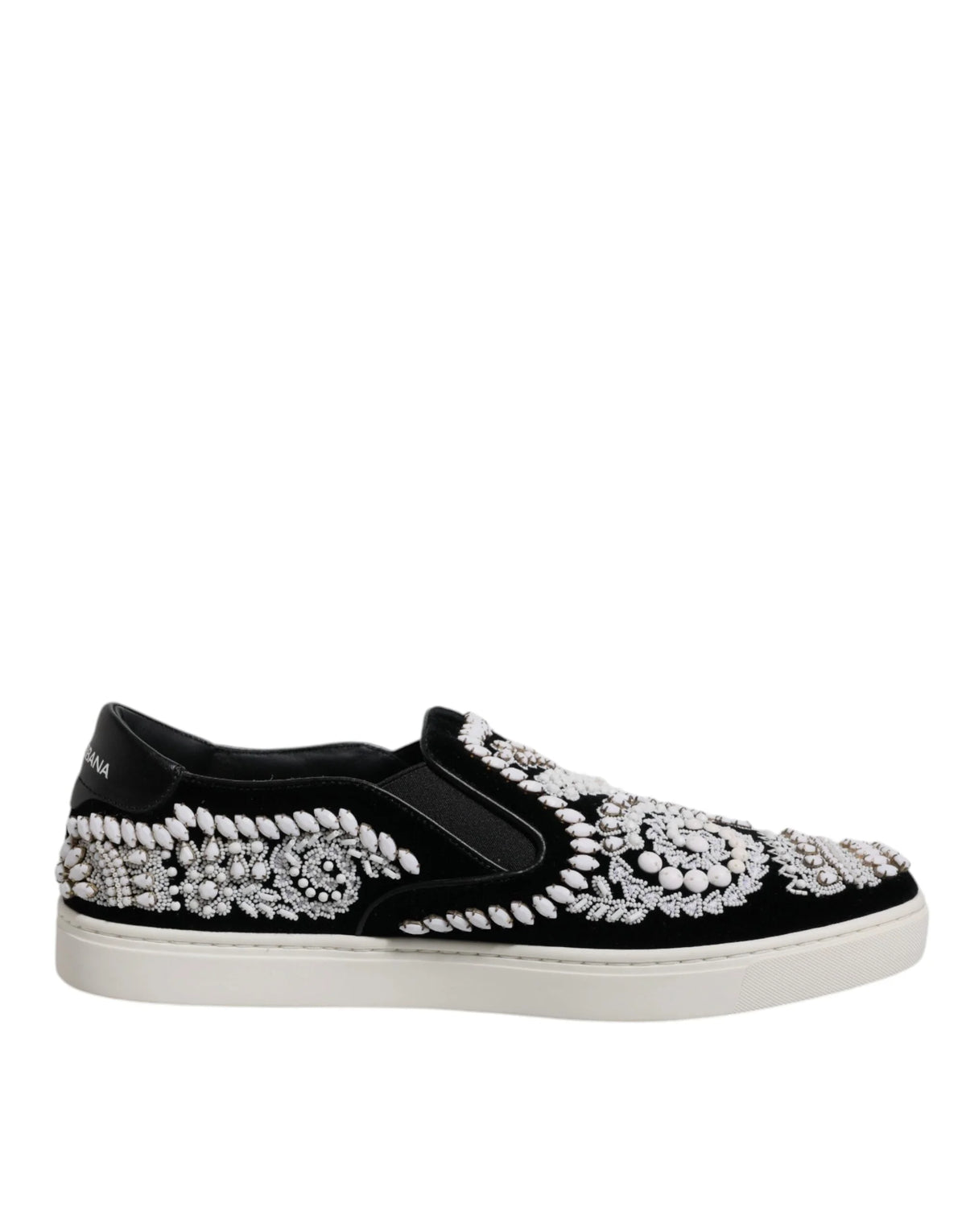 Dolce & Gabbana Black Embellished London Men Slip On Shoes - EU41.5/US8.5 - Sneakers