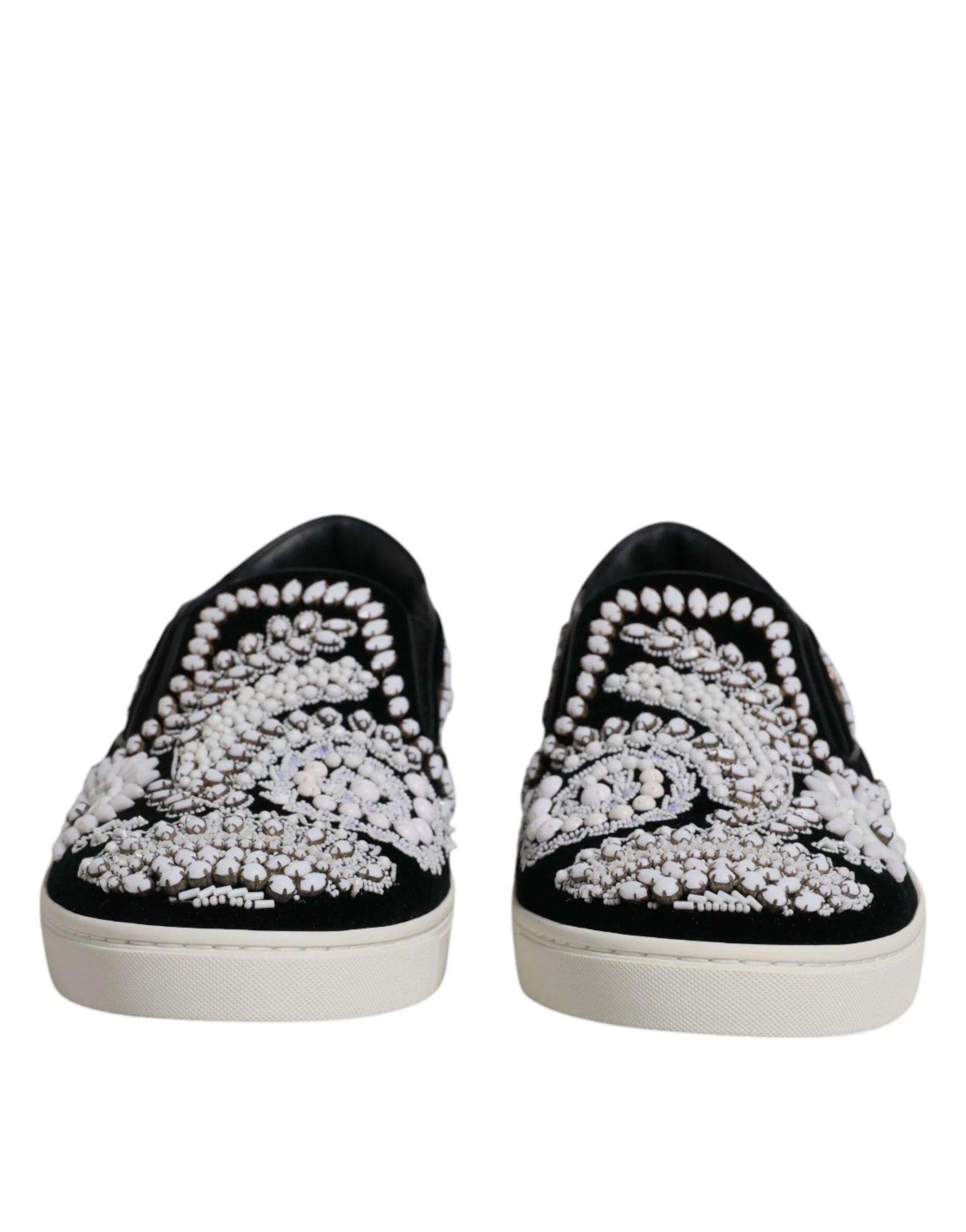 Dolce & Gabbana Black Embellished London Men Slip On Shoes - EU41/US8 - Sneakers