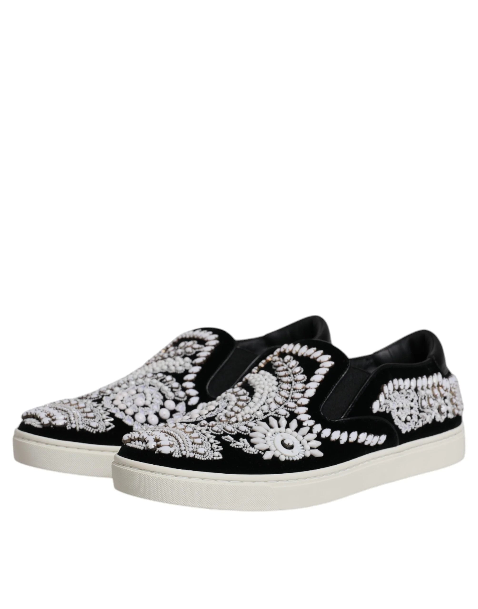 Dolce & Gabbana Black Embellished London Men Slip On Shoes - EU41/US8 - Sneakers