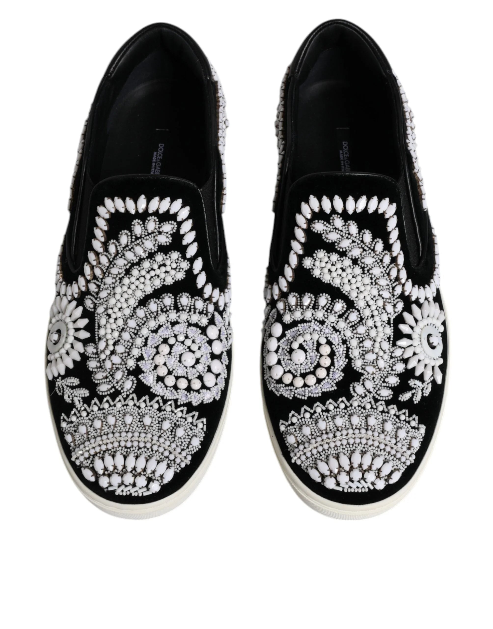 Dolce & Gabbana Black Embellished London Men Slip On Shoes - EU41/US8 - Sneakers