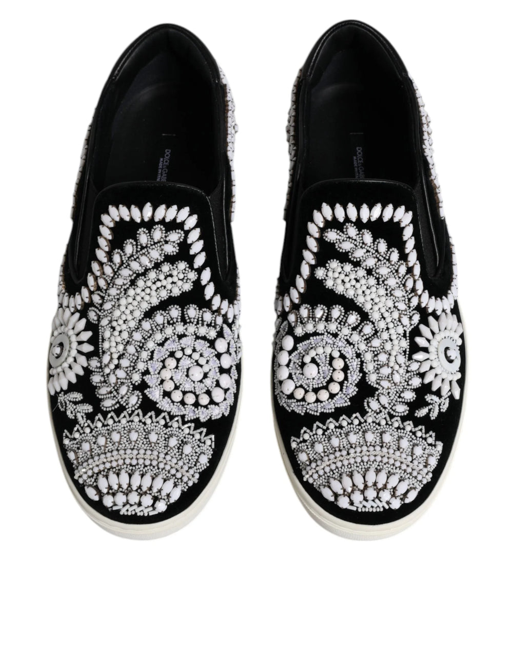 Dolce & Gabbana Black Embellished London Men Slip On Shoes - EU41/US8 - Sneakers