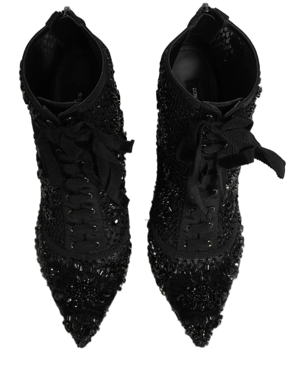 Dolce & Gabbana Black Embellished Mesh Ankle Boots Shoes