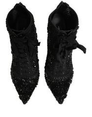 Dolce & Gabbana Black Embellished Mesh Ankle Boots Shoes