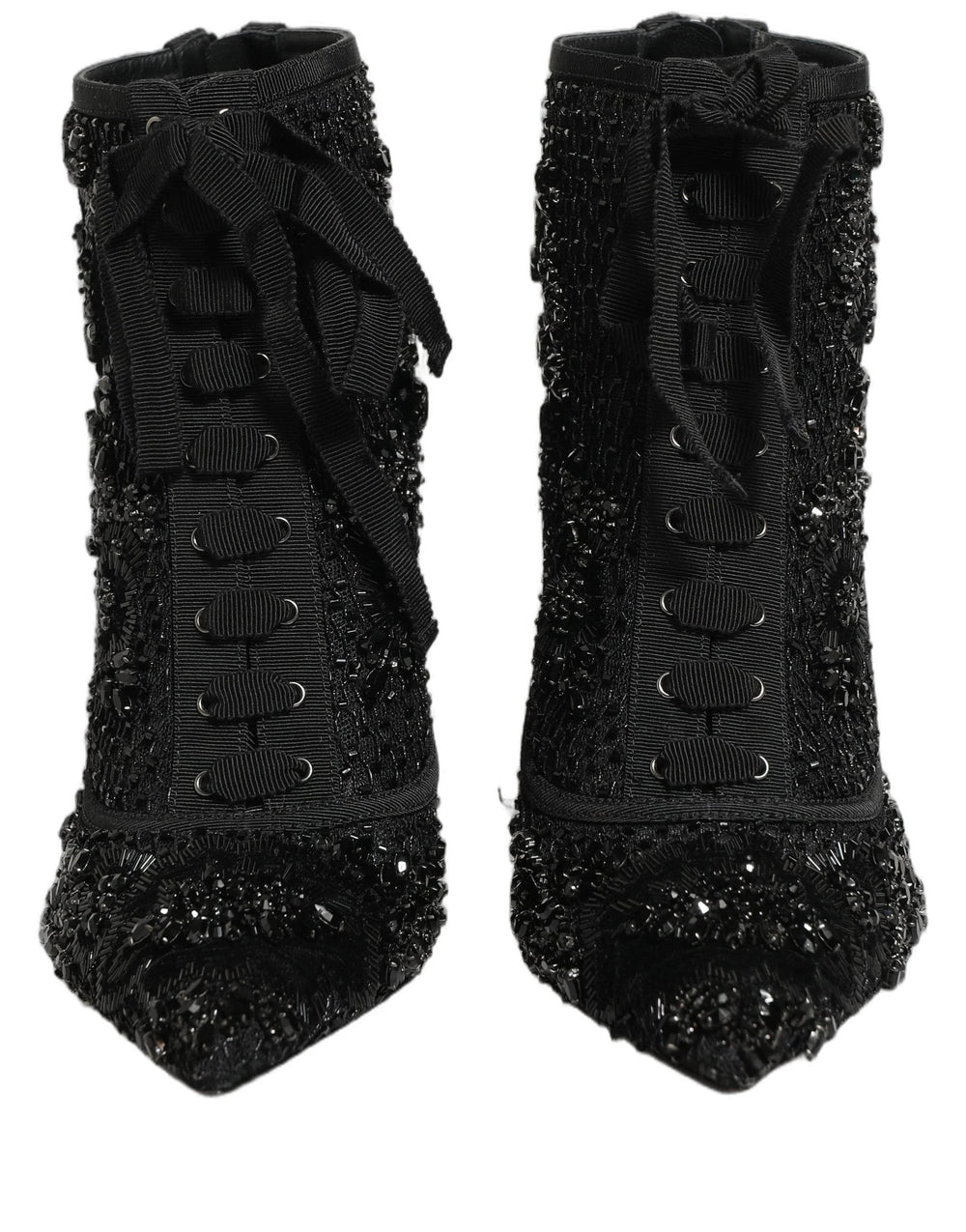 Dolce & Gabbana Black Embellished Mesh Ankle Boots Shoes