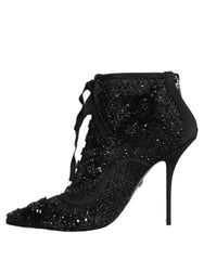 Dolce & Gabbana Black Embellished Mesh Ankle Boots Shoes