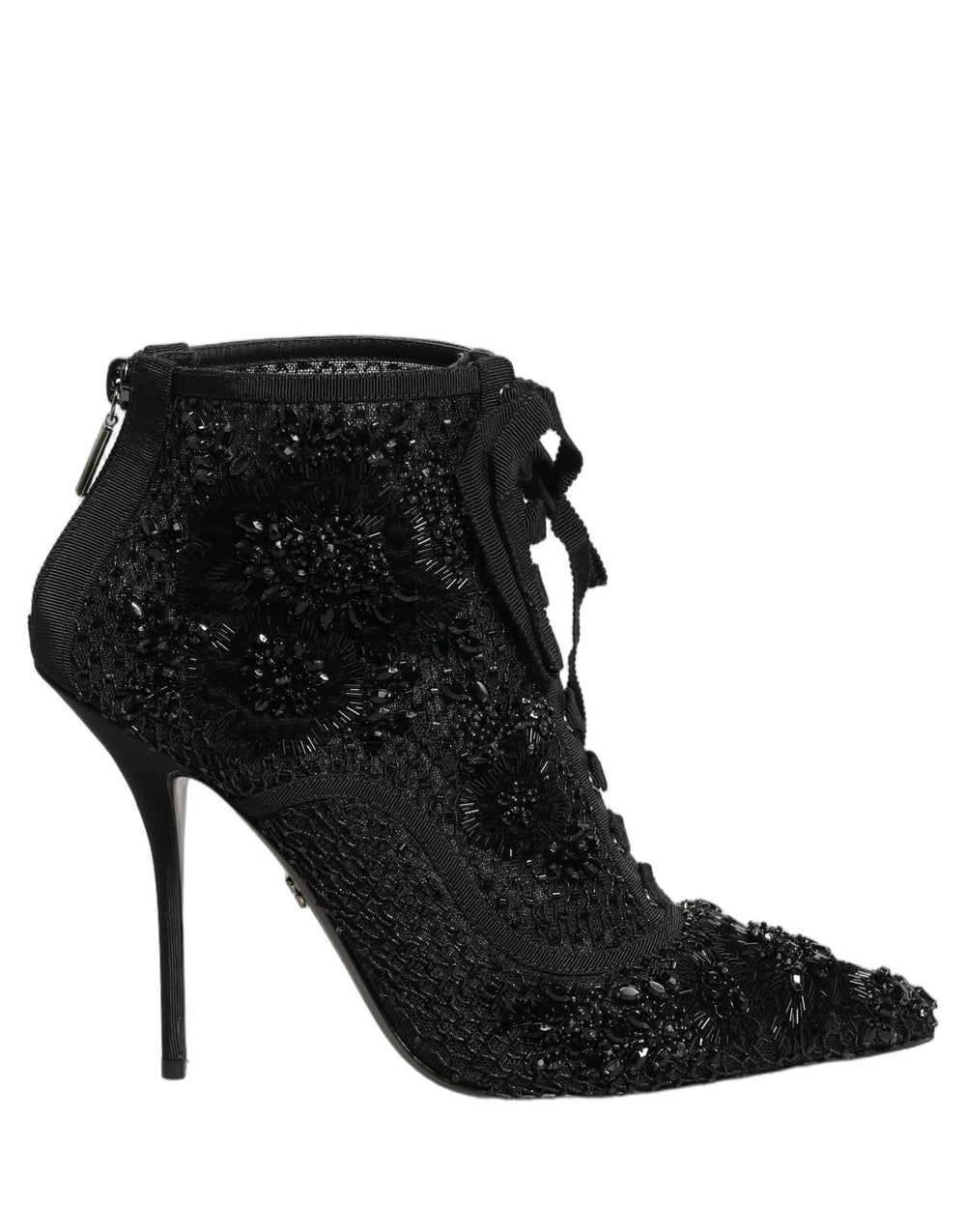 Dolce & Gabbana Black Embellished Mesh Ankle Boots Shoes