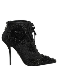 Dolce & Gabbana Black Embellished Mesh Ankle Boots Shoes