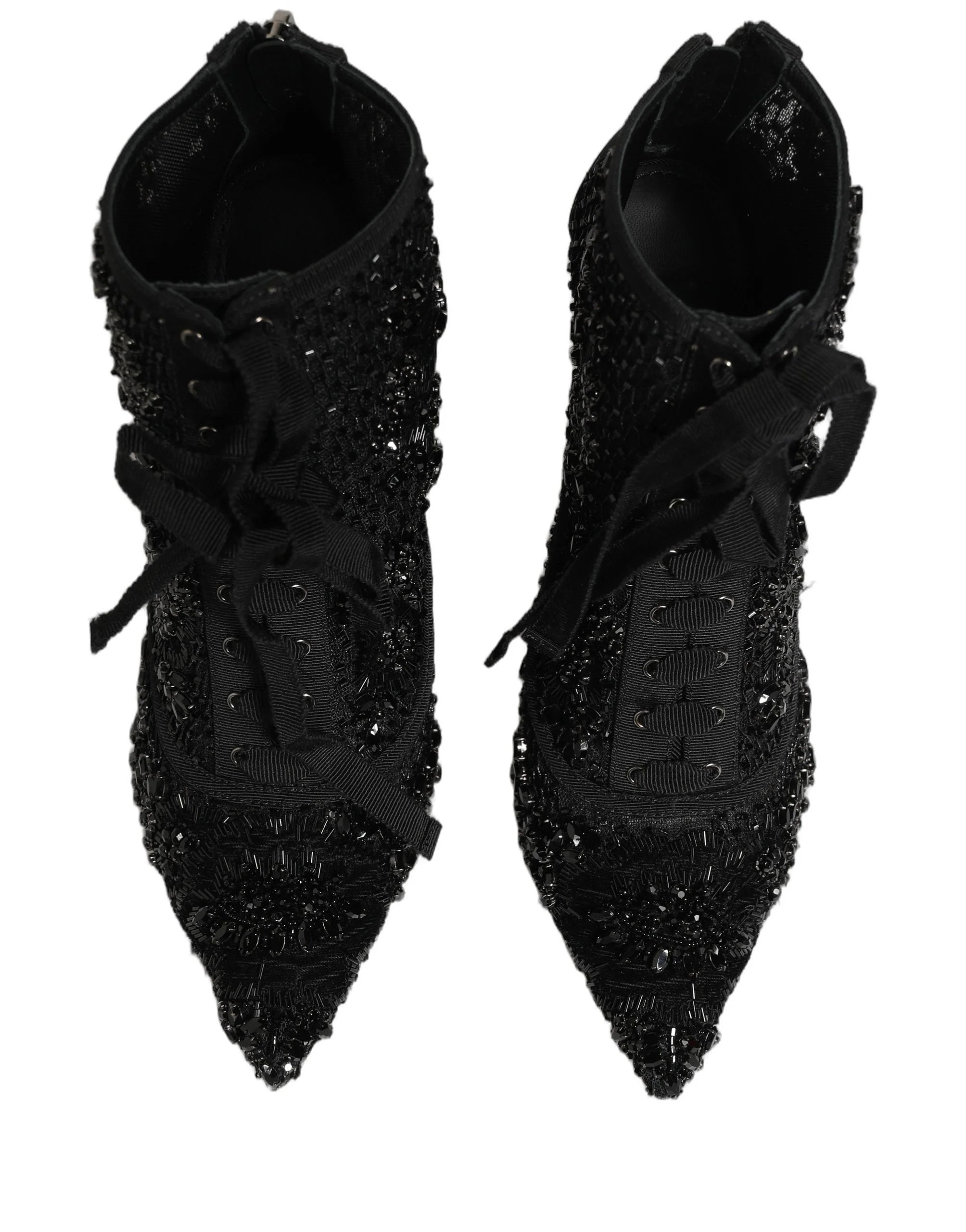 Dolce & Gabbana Black Embellished Mesh Ankle Boots Shoes - EU37.5/US7