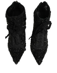 Dolce & Gabbana Black Embellished Mesh Ankle Boots Shoes - EU37.5/US7