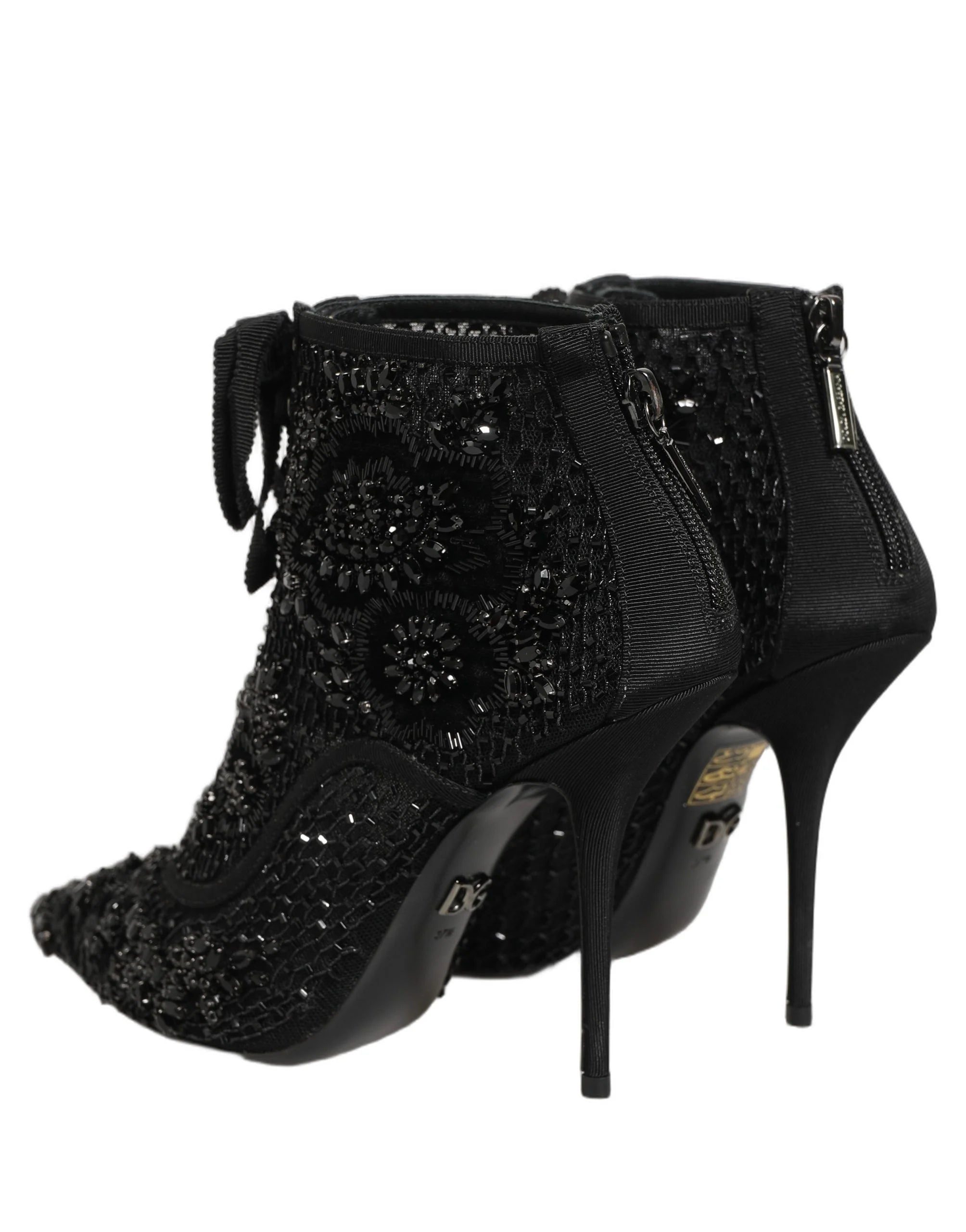 Dolce & Gabbana Black Embellished Mesh Ankle Boots Shoes - EU37.5/US7