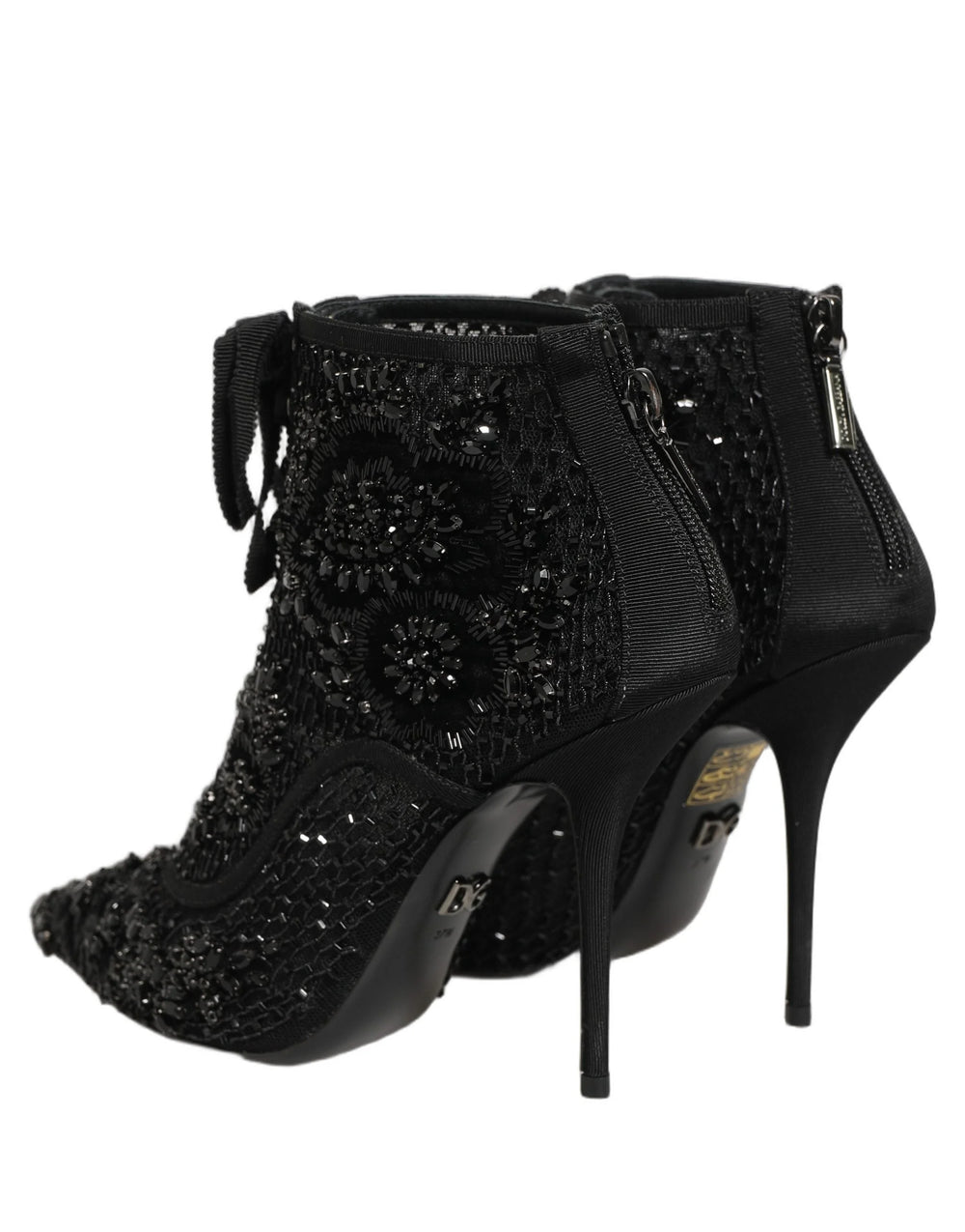 Dolce & Gabbana Black Embellished Mesh Ankle Boots Shoes - EU37.5/US7