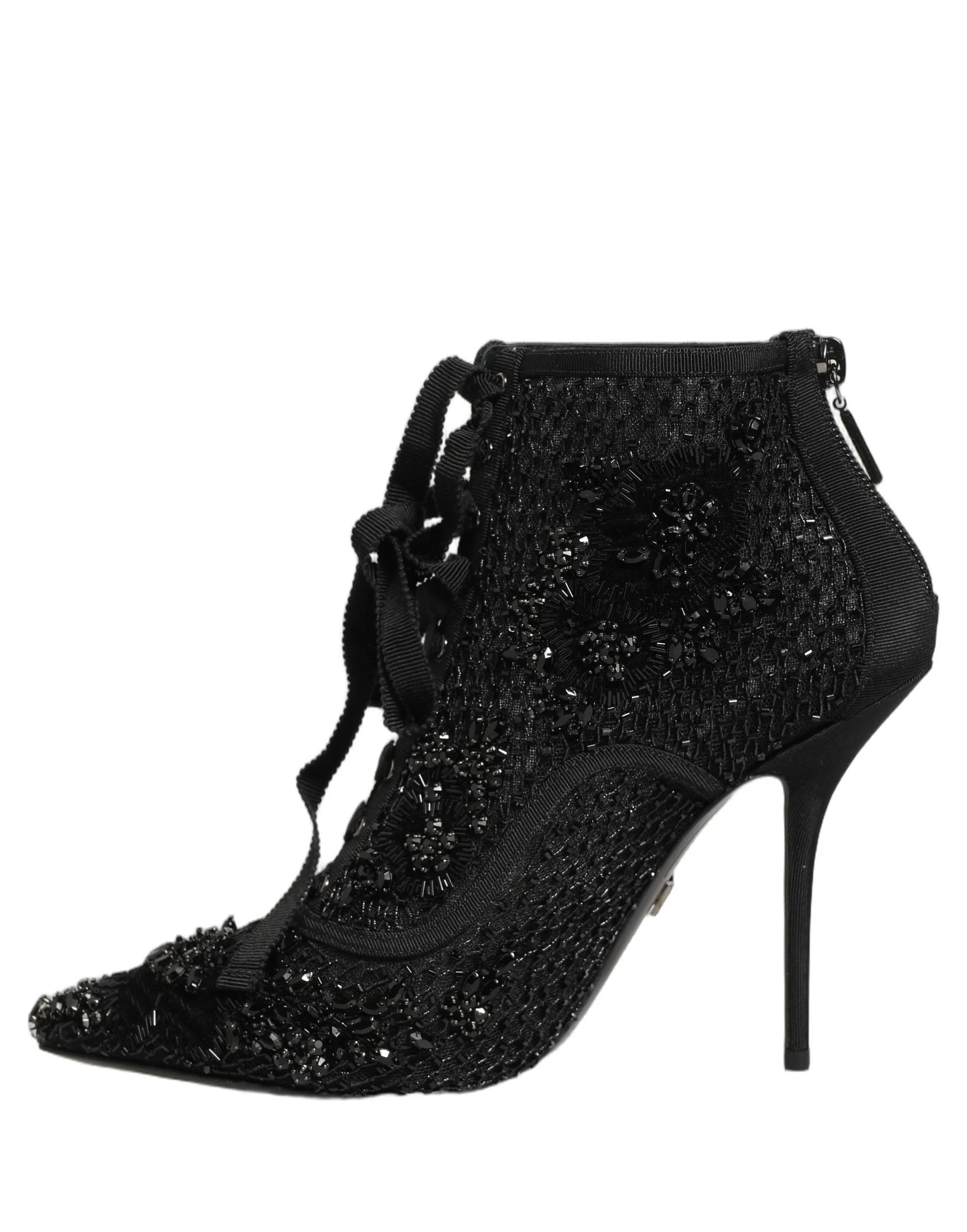 Dolce & Gabbana Black Embellished Mesh Ankle Boots Shoes - EU37.5/US7