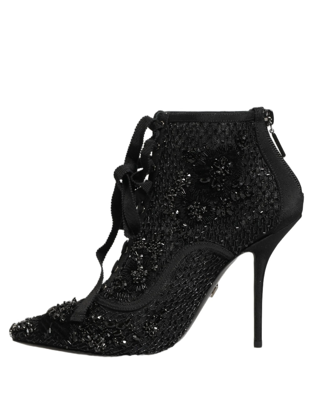 Dolce & Gabbana Black Embellished Mesh Ankle Boots Shoes - EU37.5/US7