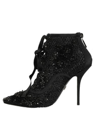 Dolce & Gabbana Black Embellished Mesh Ankle Boots Shoes - EU37.5/US7