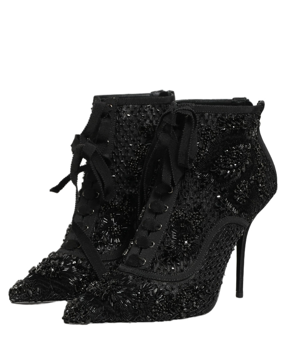 Dolce & Gabbana Black Embellished Mesh Ankle Boots Shoes - EU37.5/US7
