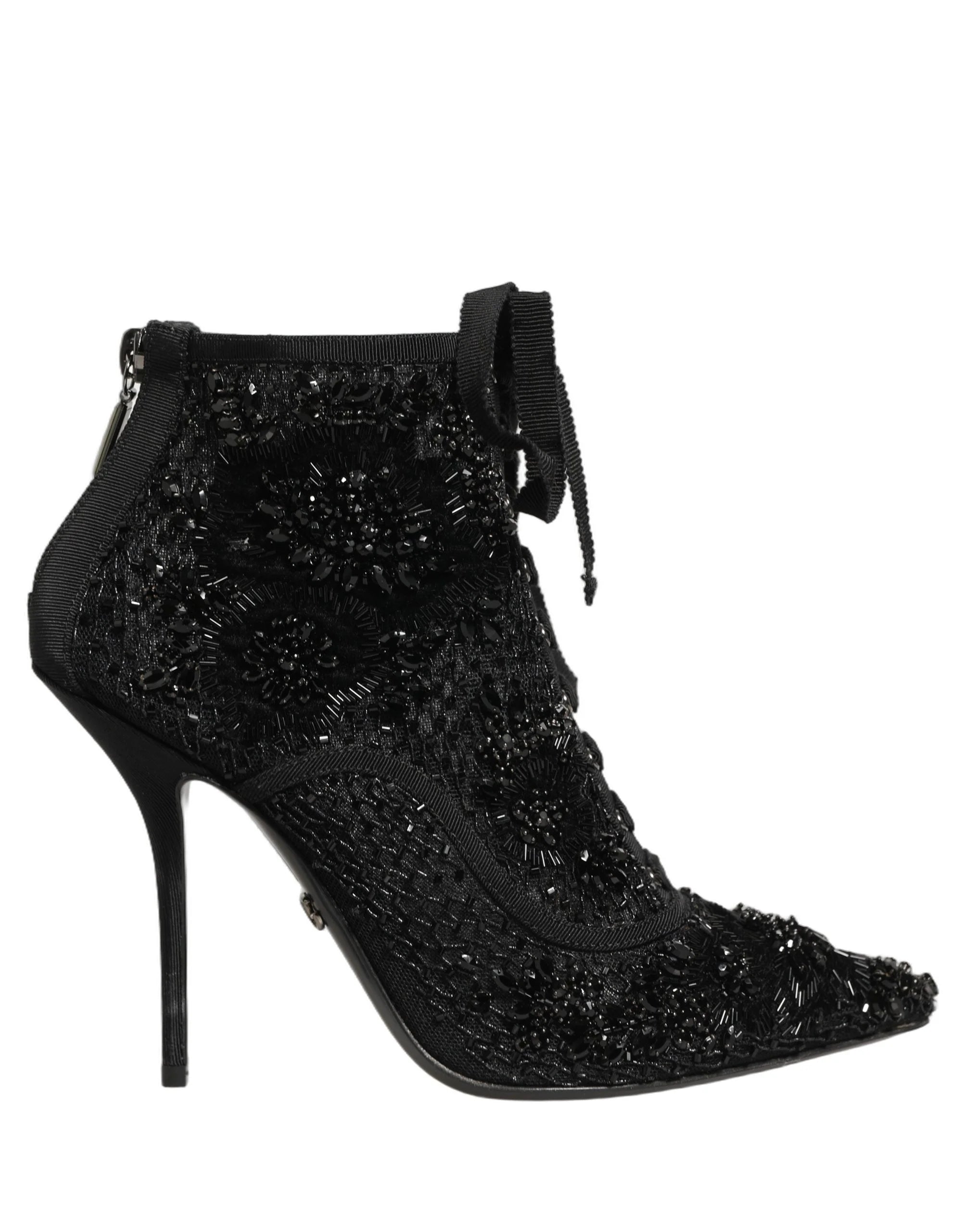 Dolce & Gabbana Black Embellished Mesh Ankle Boots Shoes - EU37.5/US7