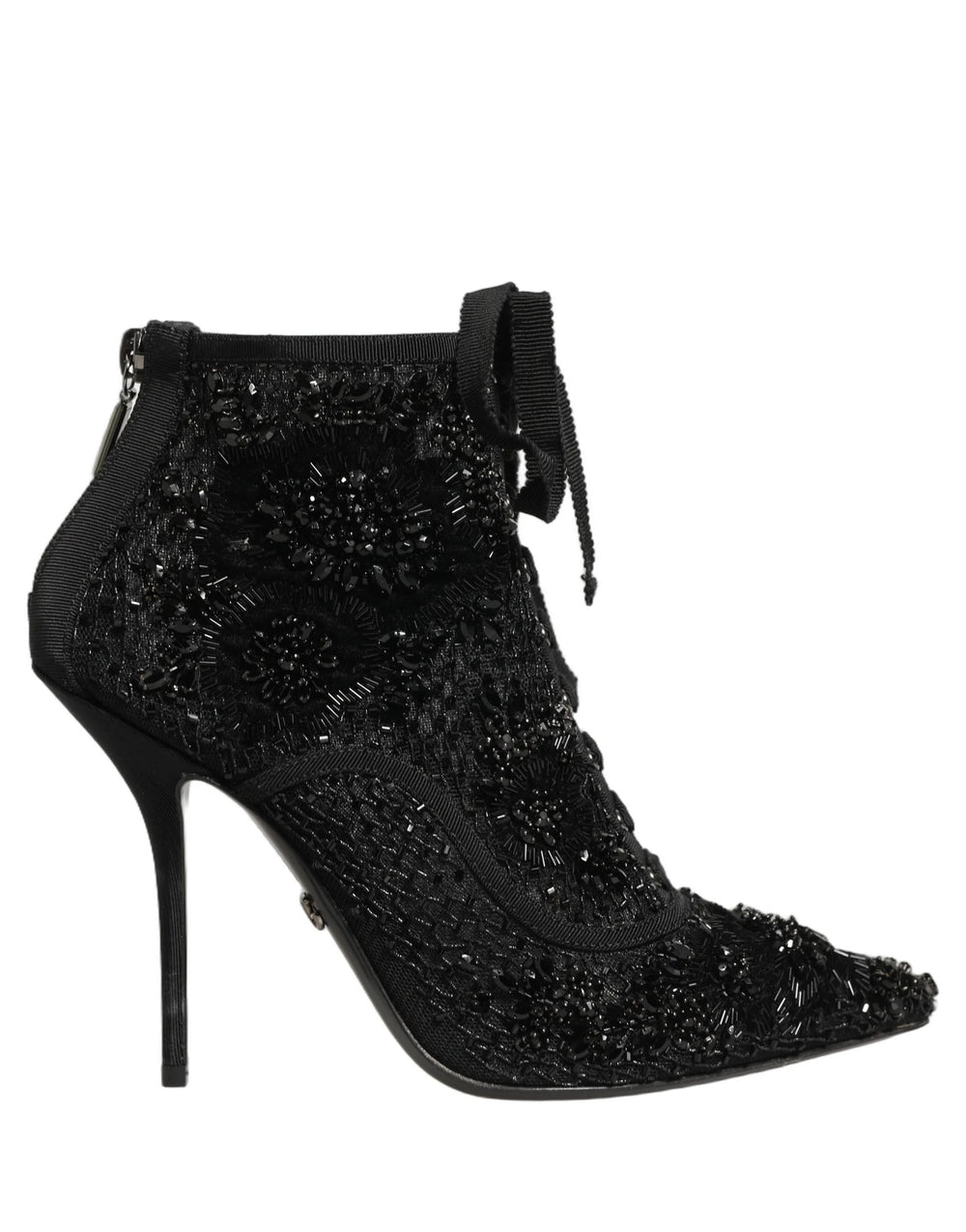Dolce & Gabbana Black Embellished Mesh Ankle Boots Shoes - EU37.5/US7