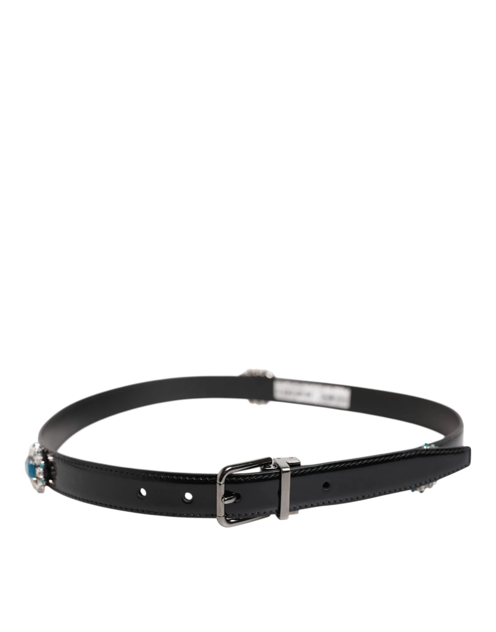 Dolce & Gabbana Black Embellished Metal Logo Buckle Belt - 90 cm / 36 Inches - Belts