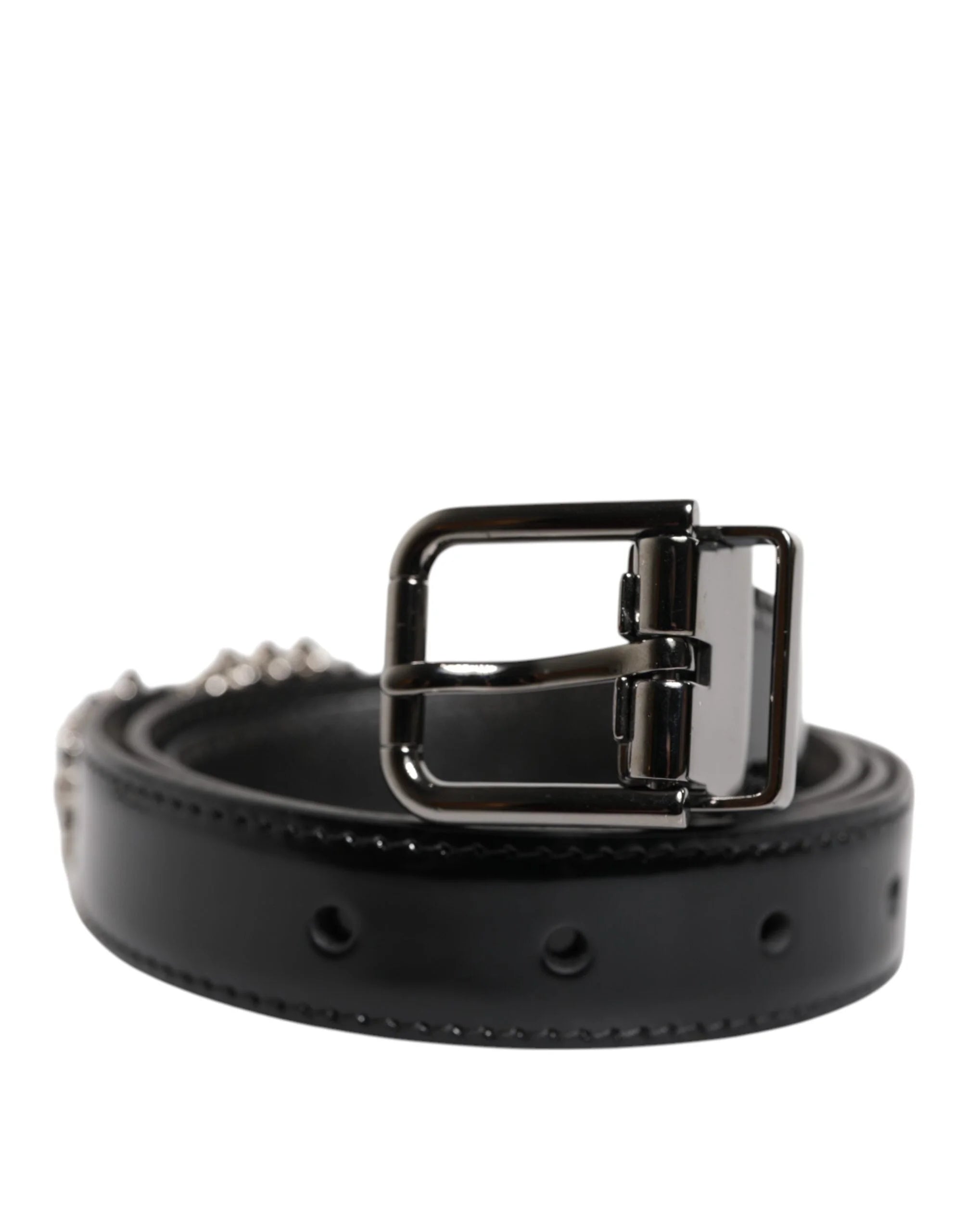Dolce & Gabbana Black Embellished Metal Logo Buckle Belt - 90 cm / 36 Inches - Belts