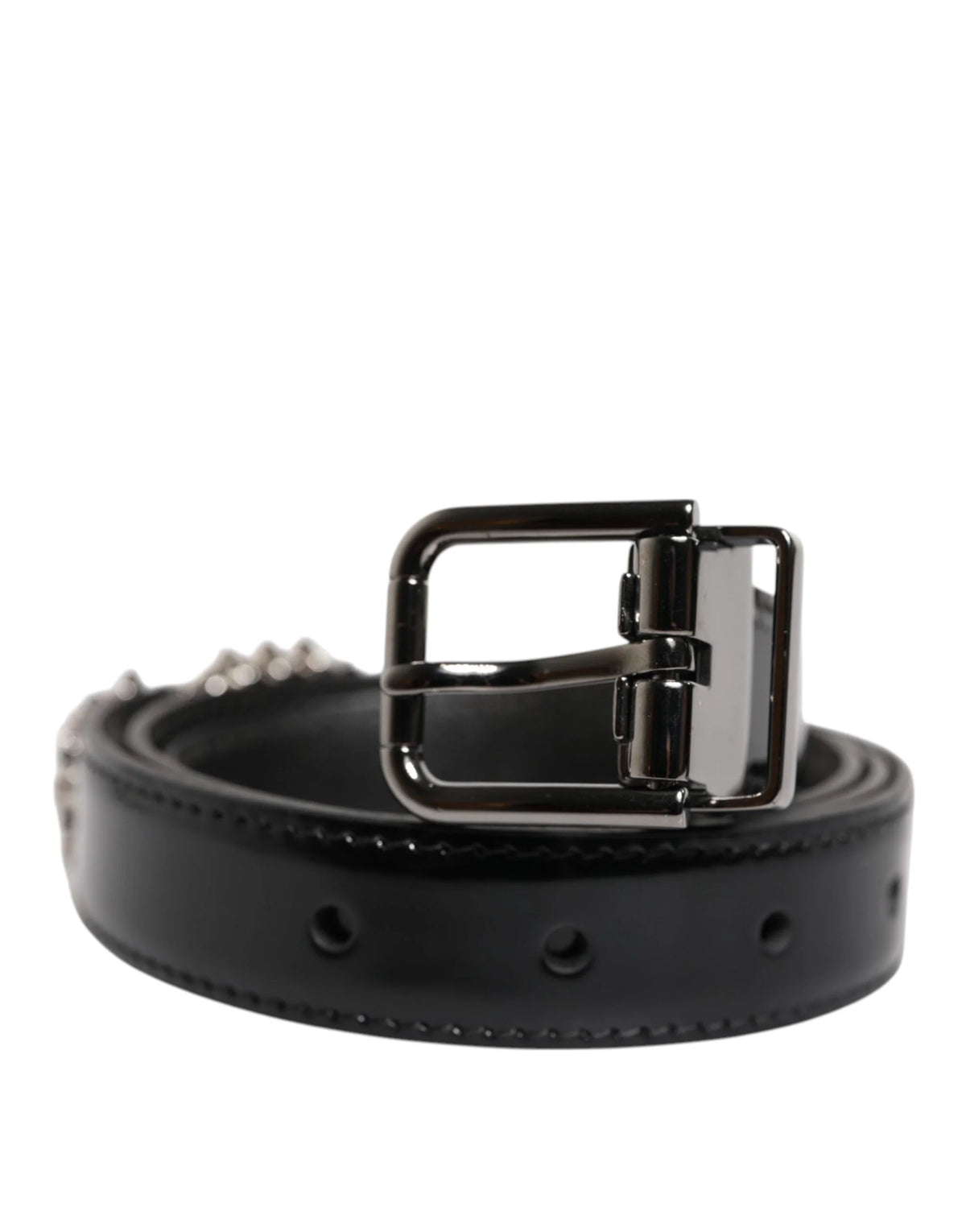 Dolce & Gabbana Black Embellished Metal Logo Buckle Belt - 90 cm / 36 Inches - Belts