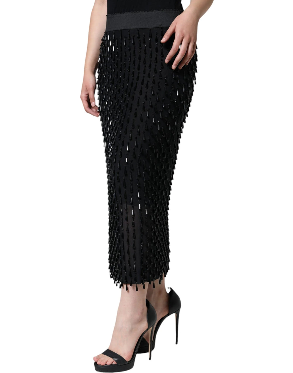 Dolce & Gabbana Black Embellished Pencil Cut Midi Skirt - IT44 | L - Skirts