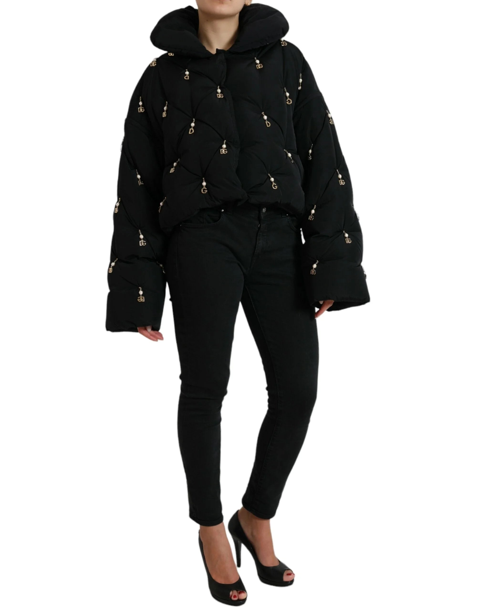 Dolce & Gabbana Black Embellished Quilted Shell Bomber Jacket - IT42|M - Puffer Jackets