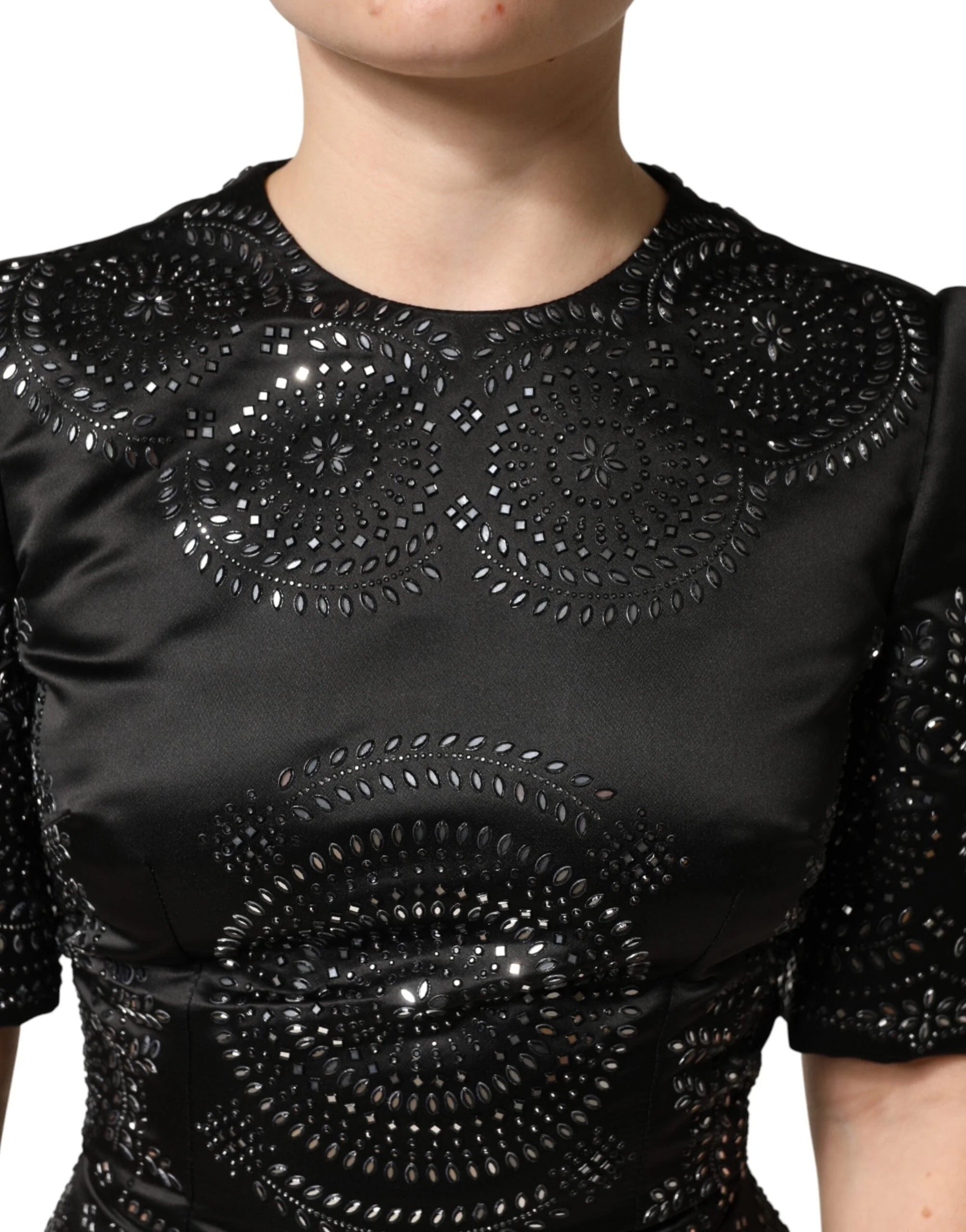 Dolce & Gabbana Black Embellished Short Sleeve Sheath Dress - IT40|S