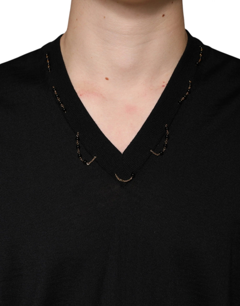 Dolce & Gabbana Black Embellished V-neck Pullover Sweater - IT42 | XS - Sweaters