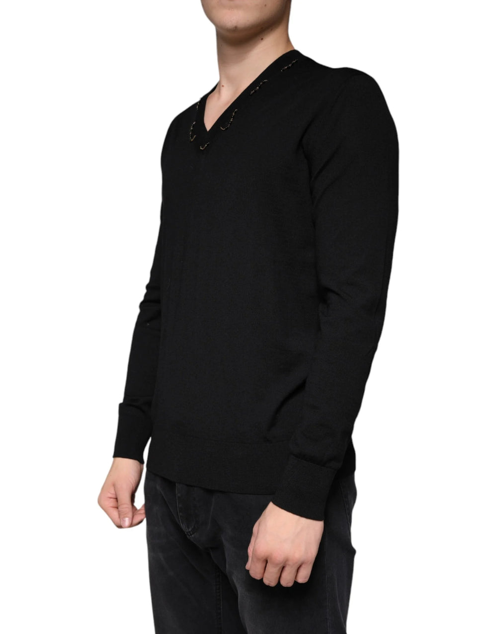 Dolce & Gabbana Black Embellished V-neck Pullover Sweater - IT42 | XS - Sweaters
