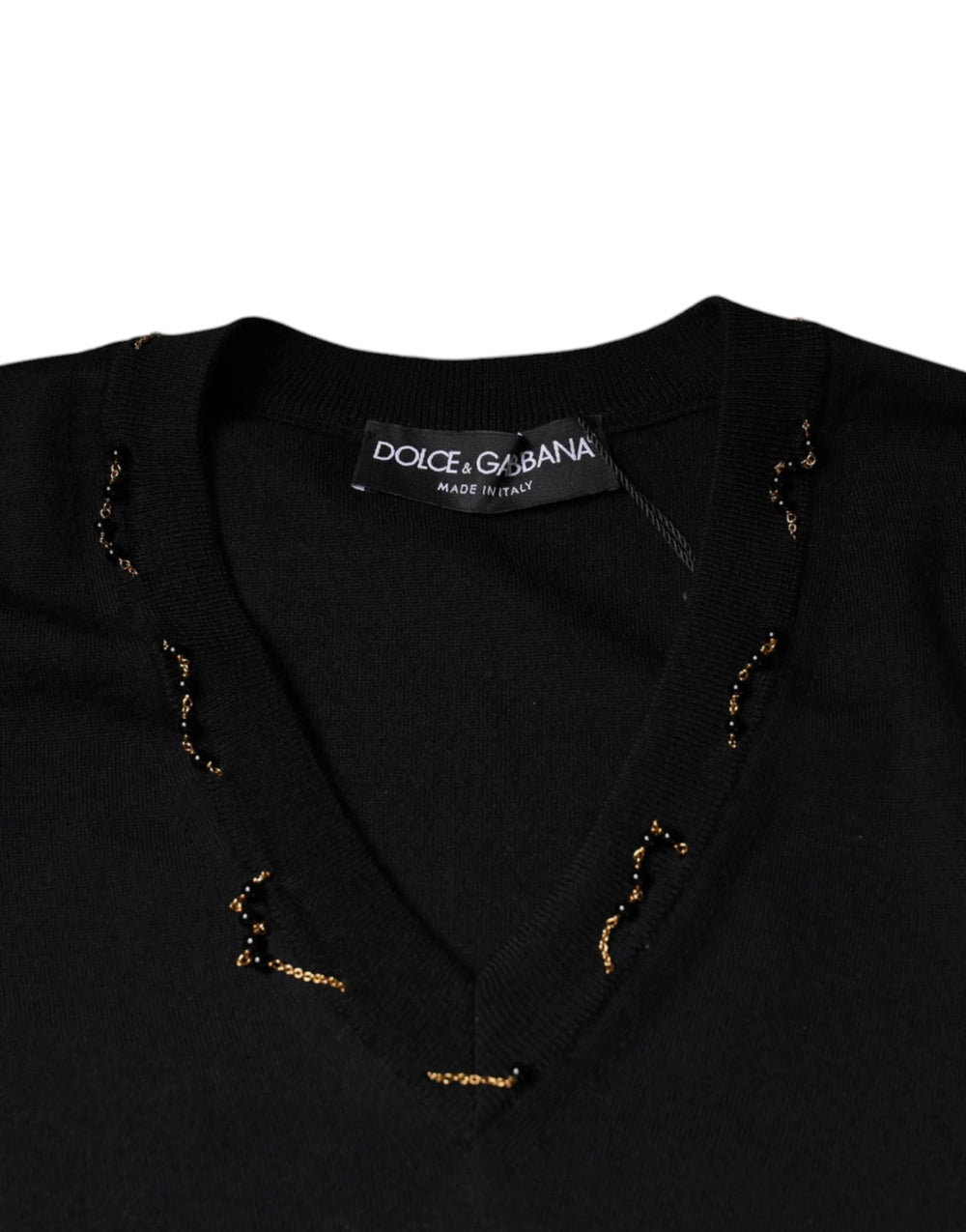 Dolce & Gabbana Black Embellished V-neck Pullover Sweater - IT42 | XS - Sweaters