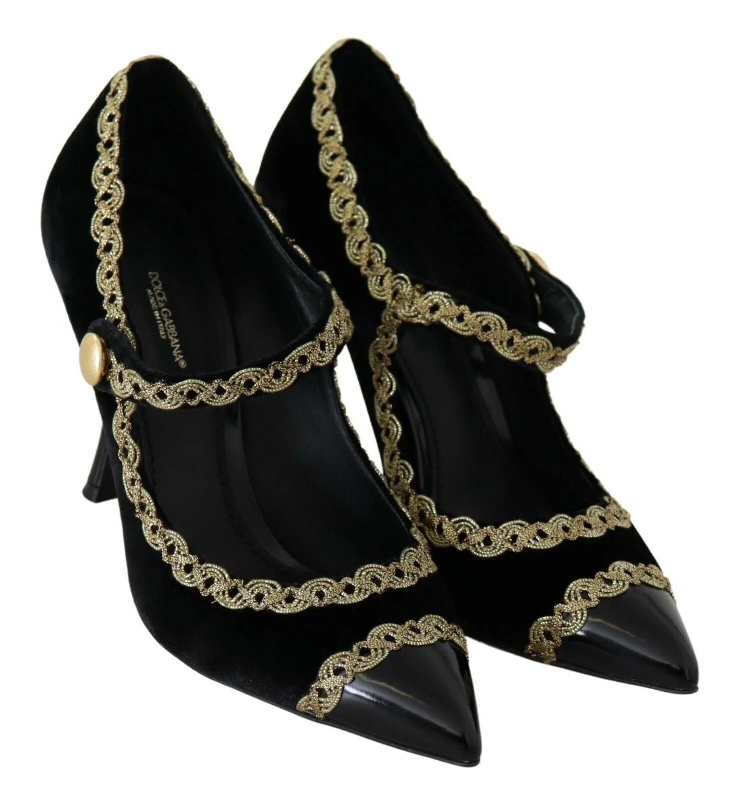 Dolce & Gabbana Black Embellished Velvet Mary Jane Pumps Shoes - EU35/US4.5 - Heels