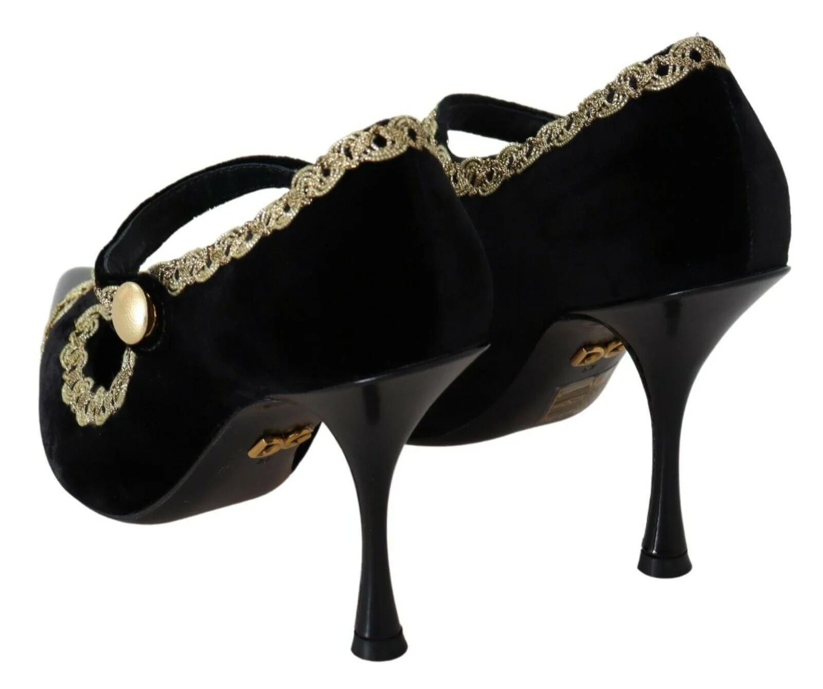 Dolce & Gabbana Black Embellished Velvet Mary Jane Pumps Shoes - EU35/US4.5 - Heels